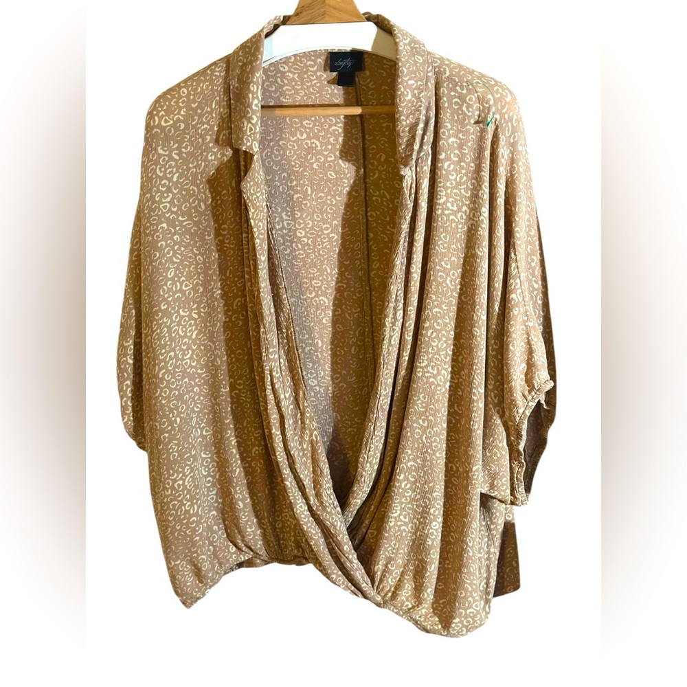 Daytrip | Beige Animal Print Oversized Wrap Top | Size XXL